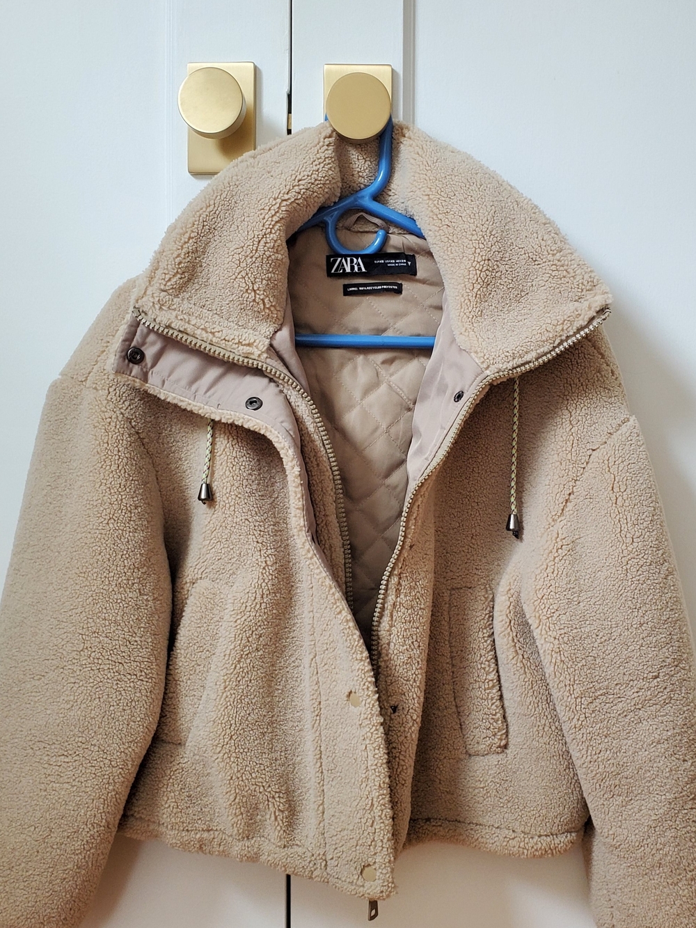 ZARA Beige Teddy Sherpa Cropped Bomber Jacket Like New XS